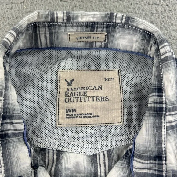 American Eagle Shirt Mens Medium Plaid Western Pearl Snap Cowboy Vintage‎ Fit - Picture 4 of 7